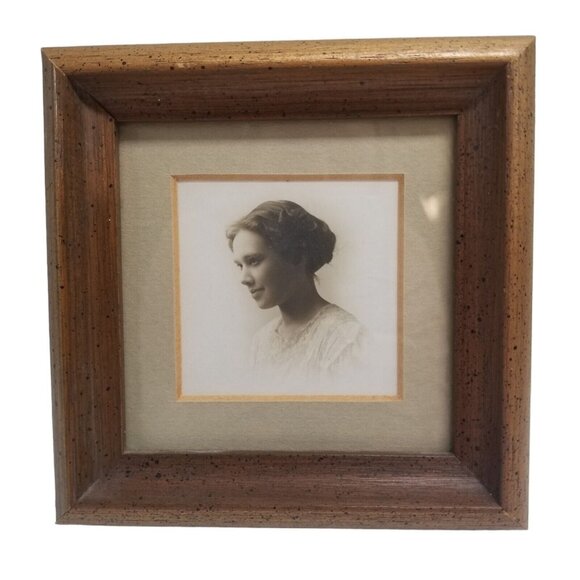 Vintage Sepia Photograph Woman Silver sheen if moved Framed Square Profile Photo - Picture 1 of 9
